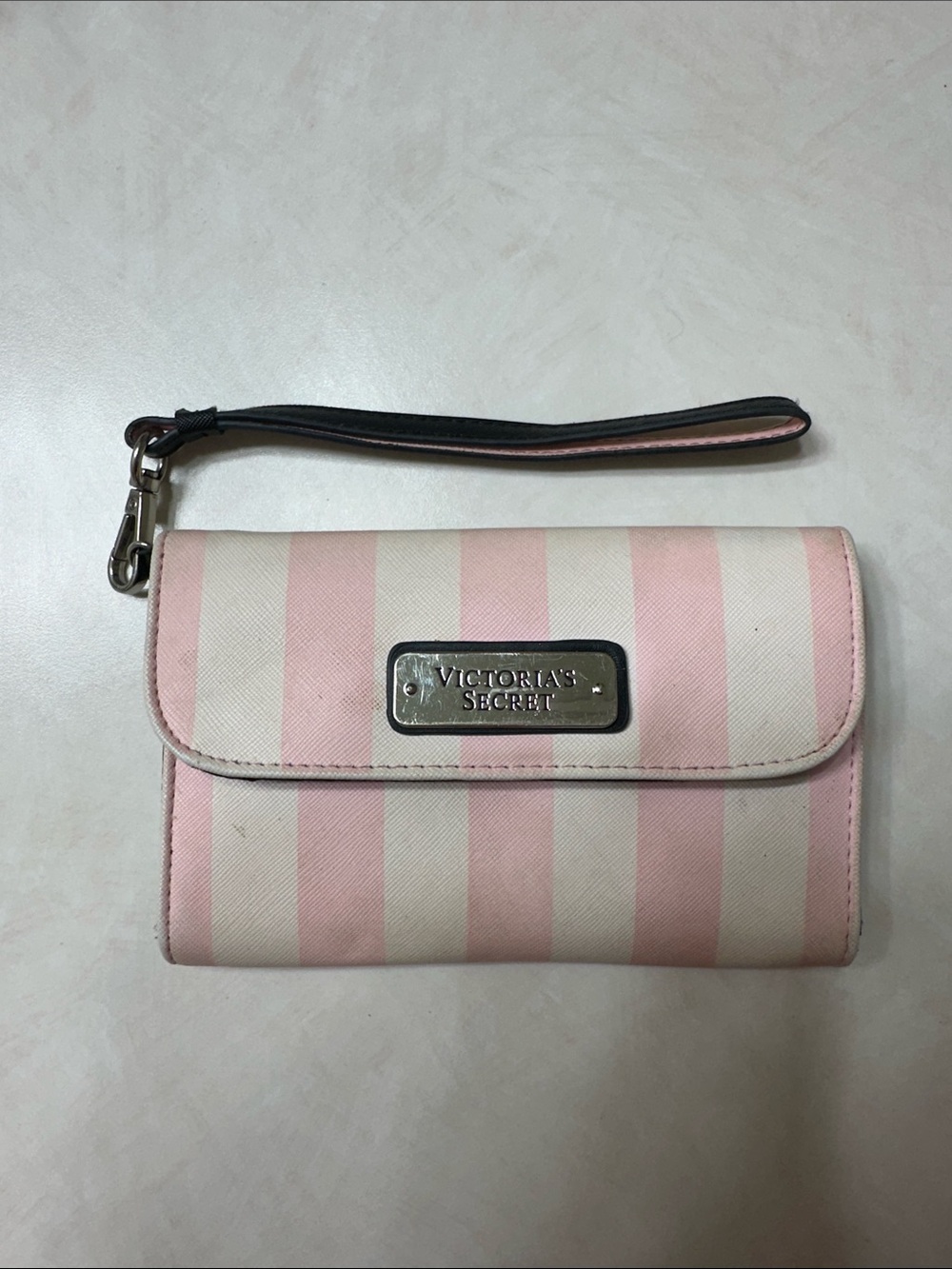 Vintage Victoria's Secret Pink and Cream Striped Wristlet